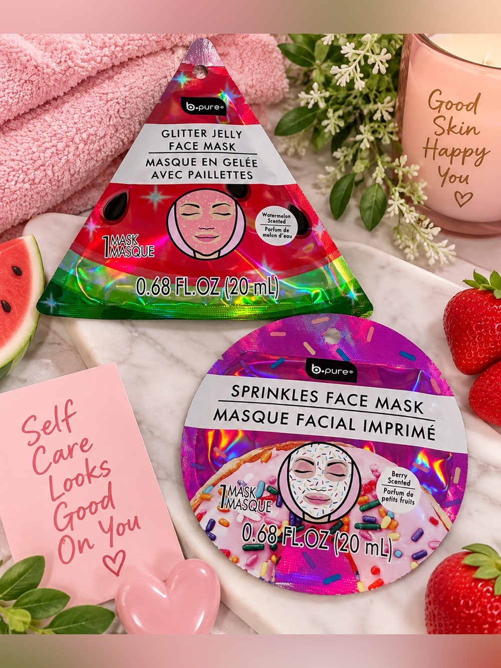 🍉✨ b.pure Glitter Jelly + Sprinkles Face Mask Set — 2 Pack ✨🍓